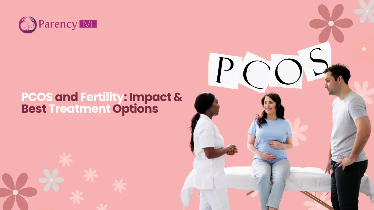 Doctor consulting a smiling pregnant woman with her partner, discussing PCOS and fertility treatment options at Parency IVF.